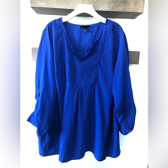 Lane Bryant|Royal blue chiffon long sleeve blouse with eyelet detail, plus size• - Picture 1 of 11